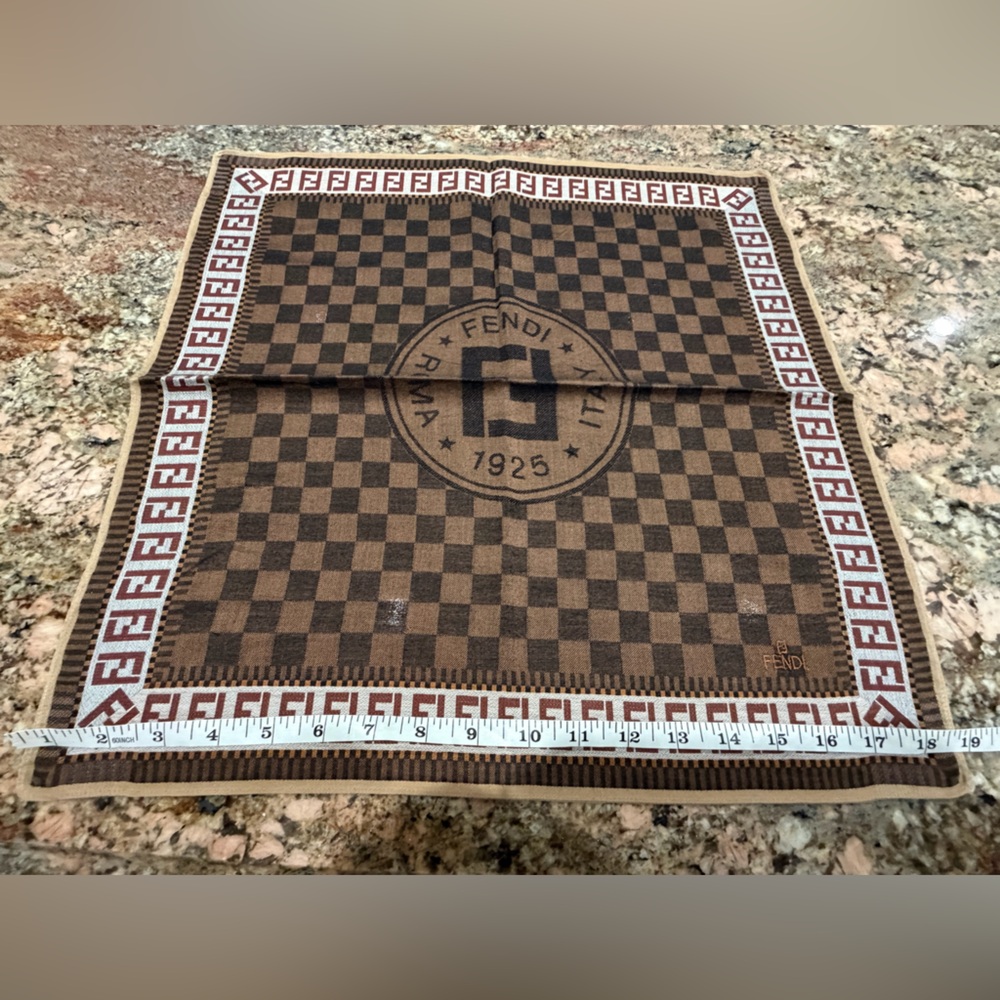 Fendi Brown Checkered Monogram Pocket Square/Handkerchief - Picture 3 of 4